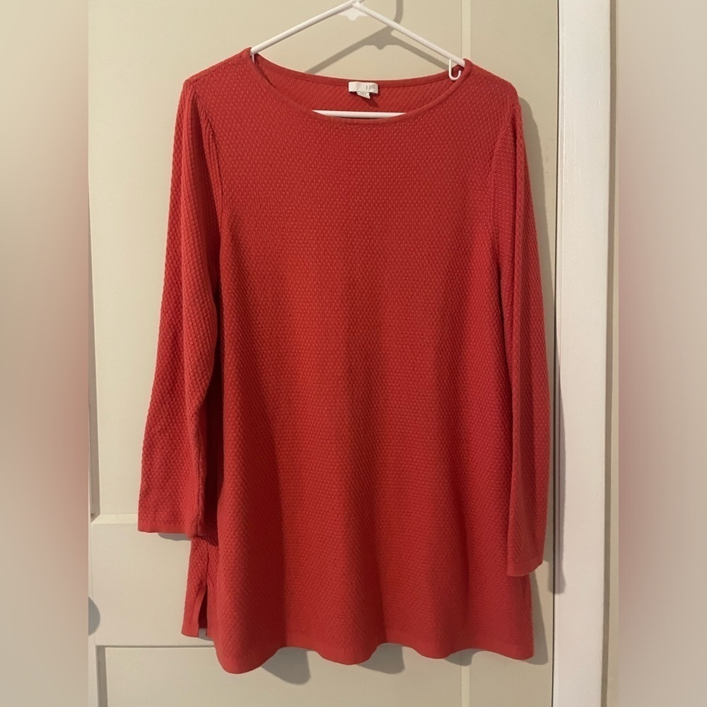 Women’s J Jill Long Sleeve Tight Knit Large Petite Coral Colored Sweater
